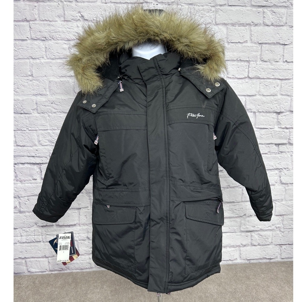 Vintage Phat Farm Boys Black Hooded Parka Jacket Size 4 NEW‎